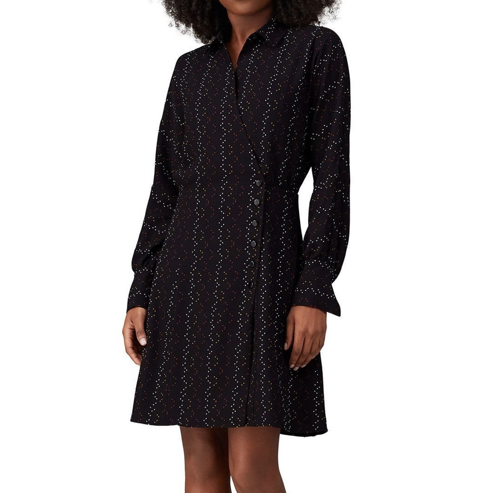 Equipment Harmon Dress Printed Mini Wrap Dress Long Sleeve In Black Size L